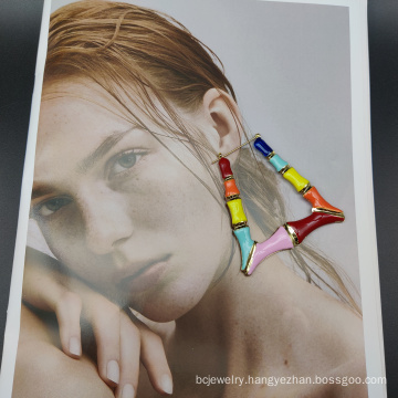 Shangjie OEM aretes bamboo hoop earrings colorful fashion earrings trend 2021 enamel earrings